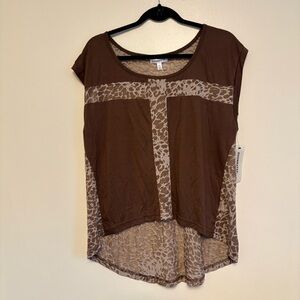 Roommates Brown and Tan Leopard Print Sheer Blouse Size XL